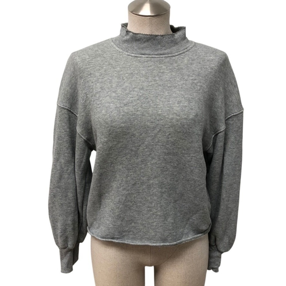 J.Crew Sweatshirt Womens XS Gray Mock Neck Puff Sleeve Minimalist Classic